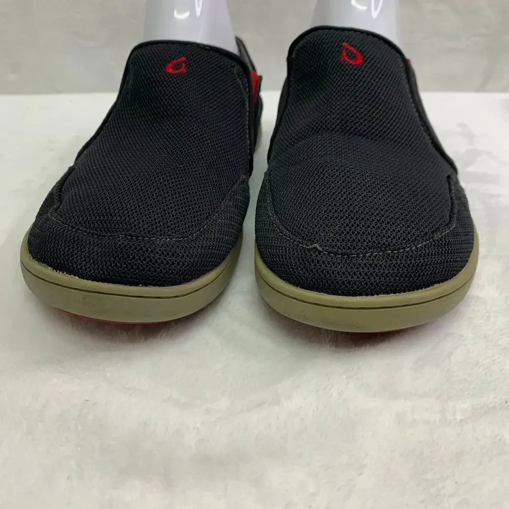 OluKai Mens 8.5 Nohea Mesh Sneakers Lace Up Slip On Comfort Shoes Black Red